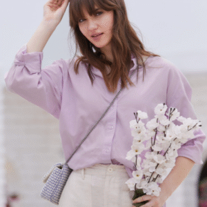Women Lavender Relaxed Cotton Linen Casual Shirt